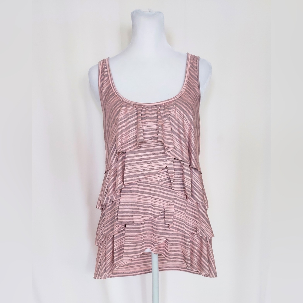 Eyeshadow Ruffled Tiered Pink Silver Striped Tank Top Size Medium
